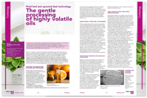 Glatt Fachbeitrag zum Thema 'Fluid bed and spouted bed technology-The gentle processing of highly volatile oils', veröffentlicht im Fachmagazin 'NutraCos InCosmetics', Ausgabe 05.2020, B5 S.r.l., Italy