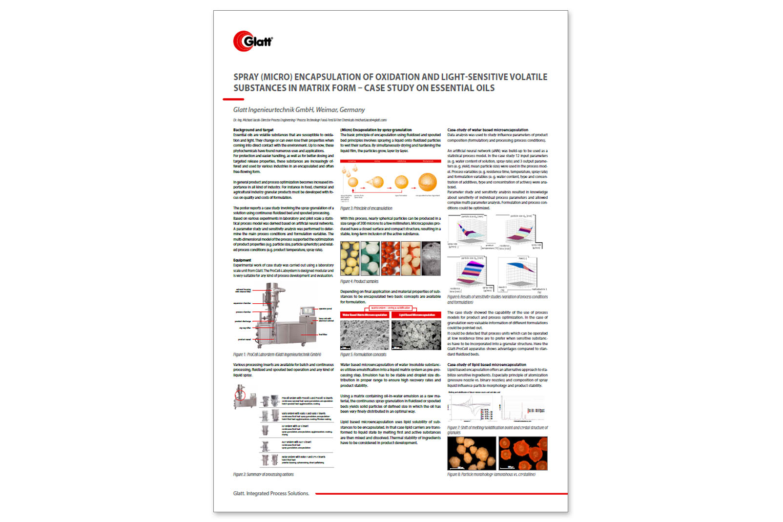 Glatt Poster 'Spray (Micro) Encapsulation of Oxidation and Light-Sensitive Volatile Substances in Matrix Form - Case Study on Essential Oils'