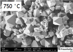 Glatt powder synthesis for EMABTT2.0: structure of LMNO powder, 750°C, REM image
