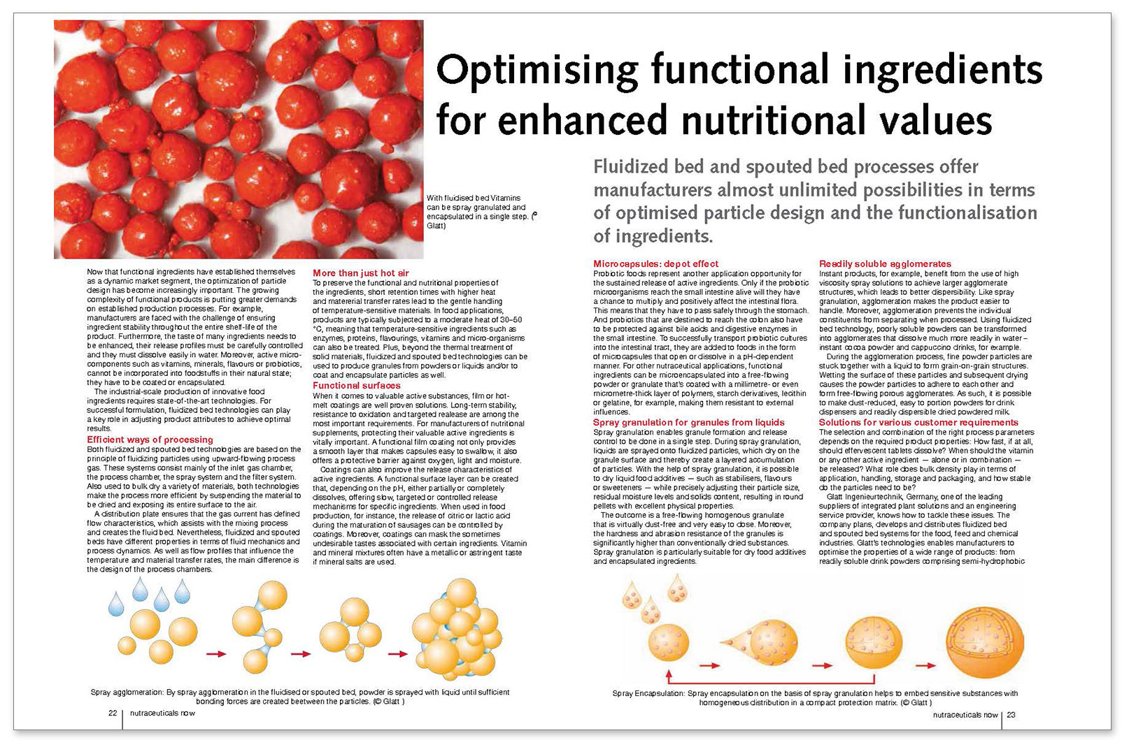 Glatt technical article on 'Optimising functional ingredients for enhanced nutritional values', published in the trade magazine 'Nutraceuticals Now', issue 09/2016, Johnson-Johnsen Publishing