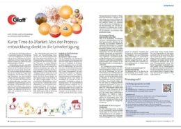 Glatt Advertorial zum Thema ''Kurze Time-to-Market - Von der Prozessentwicklung direkt in die Lohnfertigung'', veröffentlicht im Pharma+Food-Kompendium 'Produzieren im Kundenauftrag', Edition 2023, Hüthig GmbH