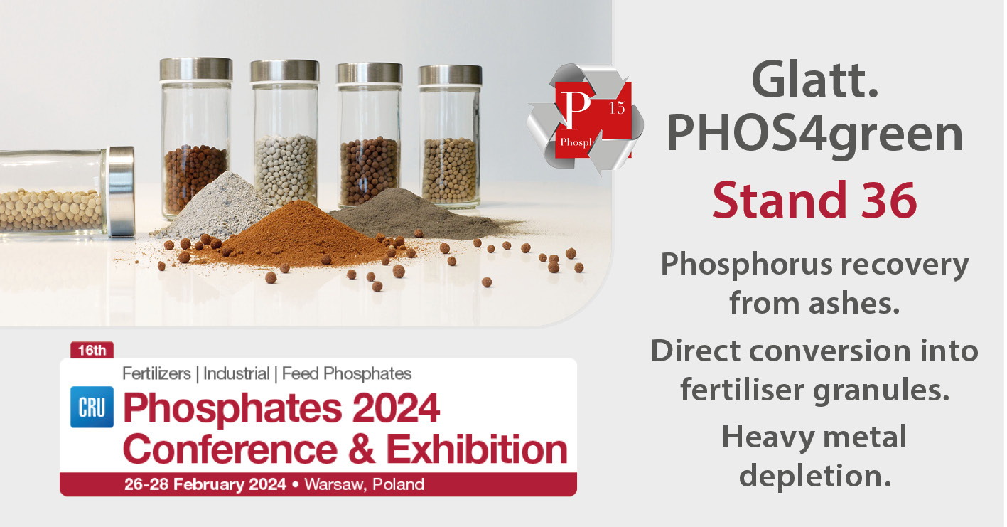 Glatt PHOS4green am Stand 36 auf der CRU Phophates 2024 in Warschau