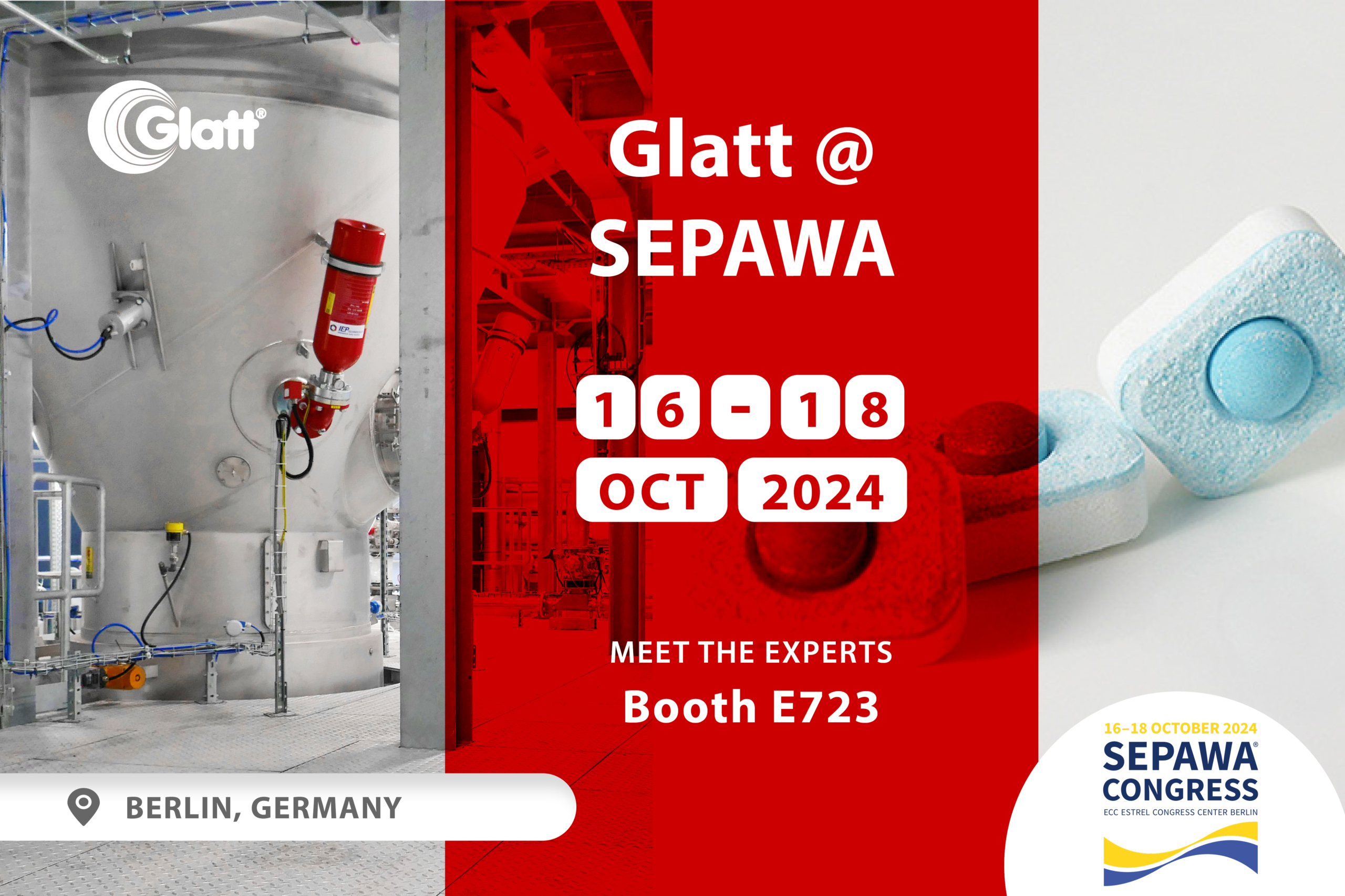 Termin vormerken: 16.-18.10.2024  Treffen Sie das Glatt-Team am Stand E723 auf dem SEPAWA Congress in Berlin